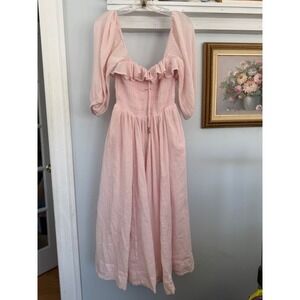 Free People Oasis Midi Dress Rare Primrose Pink Milkmaid Coquette Cottagecore